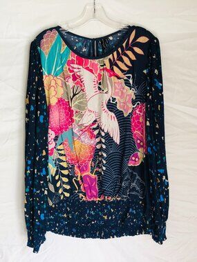 Bl^nk London x Anthropologie Women's XL MIRANDA PEASANT Floral Artsy Top Blouse